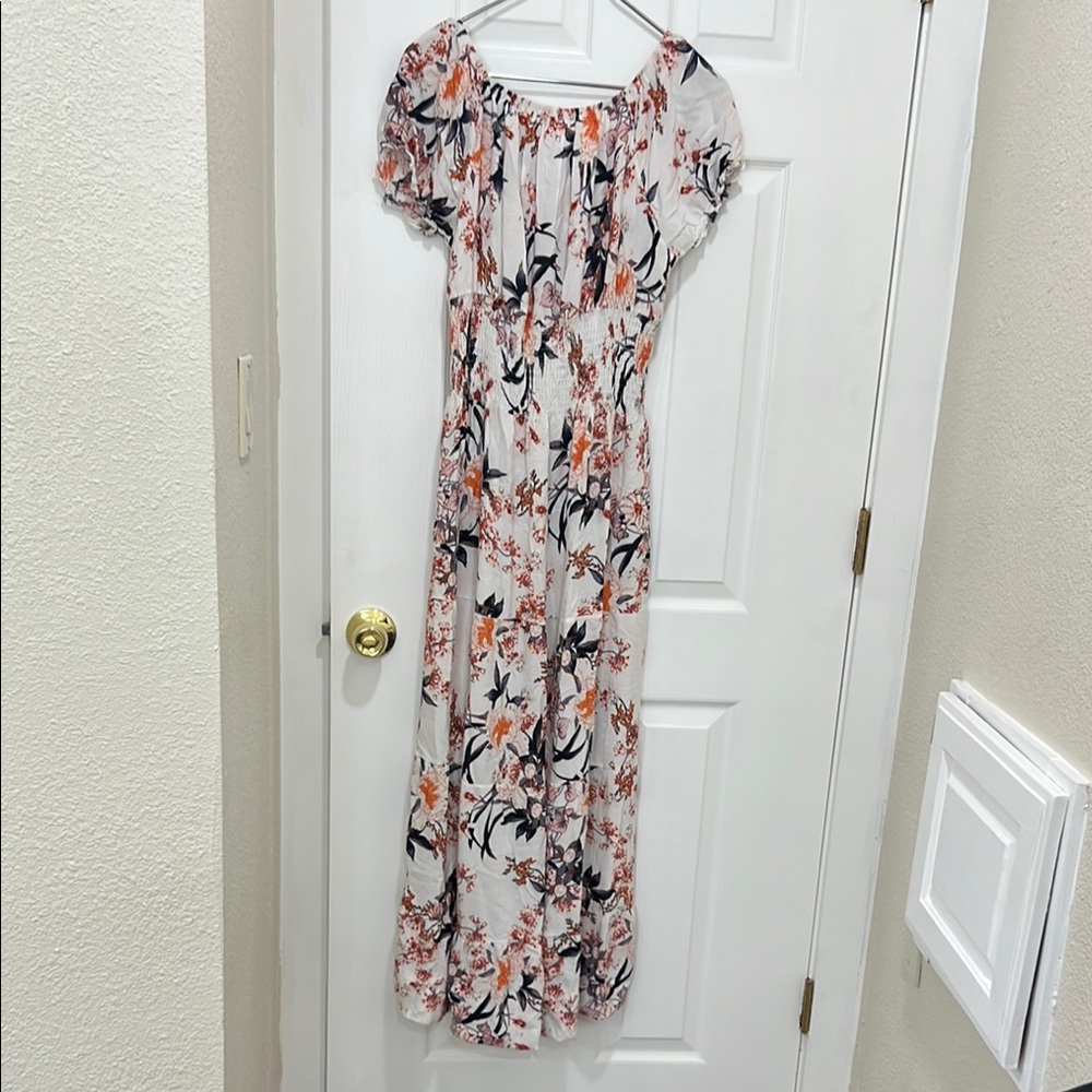 Pink and Gray Ruffled Smocked Maxi Sundress - Picture 3 of 6